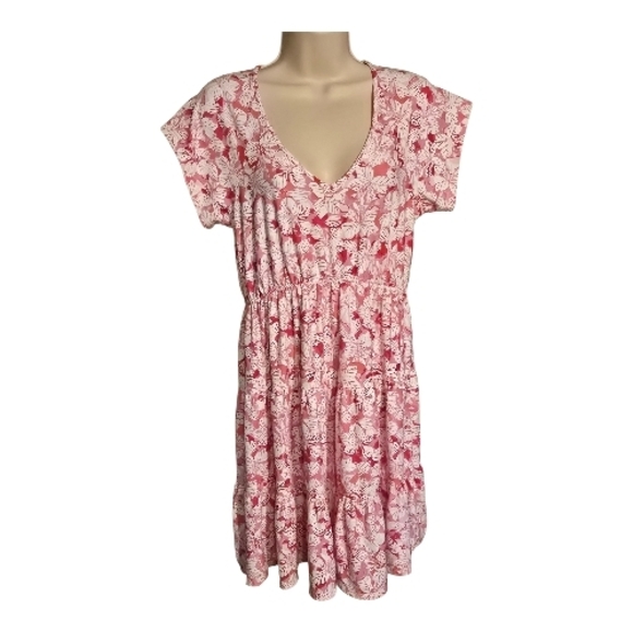 No Boundaries Dresses & Skirts - NOBO No Boundaries Pink Floral Tiered Mini Dress L (11-13) V-Neck Casual